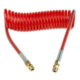 15' Length, 12" Lead Length, Air Brake Hose, Coiled Red