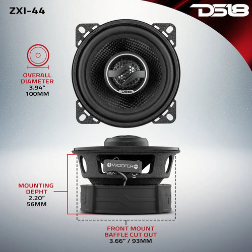 DS18 ZXI 4" 2-Way Coaxial Speakers with Kevlar Cone | 50 Watts RMS 4-Ohm