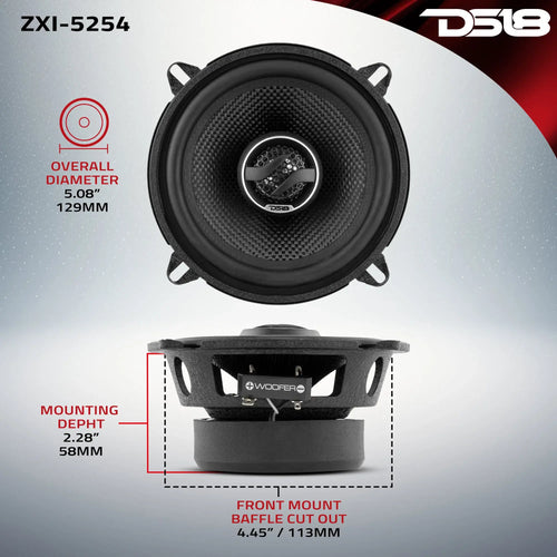 DS18 ZXI 5.25" 2-Way Coaxial Speakers with Kevlar Cone | 60 Watts RMS 4-Ohm