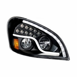 High Power LED Blackout Headlight w/ LED Daytime Running Light & LED Turn Signal For 2008-17 fits Freightliner Cascadia - Passenger