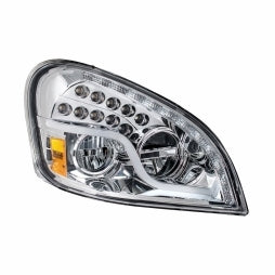 High Power LED Chrome Headlight w/ LED Daytime Running Light & LED Turn Signal For 2008-17 fits Freightliner Cascadia - Passenger