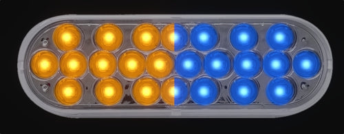 6”Oval Led Light Amber/Blue Clear Lens 12/24V