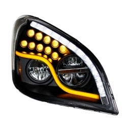 High Power LED Blackout Headlight w/ LED Daytime Running Light & LED Turn Signal For 2008-17 fits Freightliner Cascadia - Passenger
