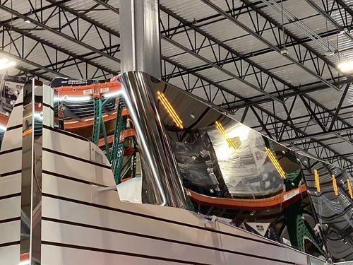 20" S.S V Style Visor With 6 Hidden Light Holes, Fits Peterbilt 579 Mid & High Roof