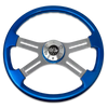 18” Steering Wheel Blue Chrome 4-Spoke w/ Slot Cut Outs Chrome Horn Button Logo