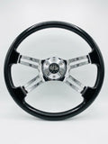 18” Steering Wheel Black Chrome 4-Spoke w/ Slot Cut Outs Chrome Horn Button Logo
