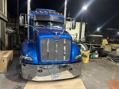 20” Chrome Bumper (Peterbilt 386) Back Axle Tow Only With Tag And 2 4" Rounds In Each Bracket With Mounting For Grommet