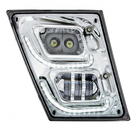 Chrome High Power LED Fog Light with LED Daytime Running Light & LED Position Light for 2003 - 2017 fits Volvo VN/VNL - Passenger
