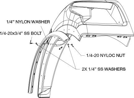 Stainless Steel Fenderettes Fits Kenworth W990 / T880S (Set-Forward) 4-Piece Kit (For Split Fender)