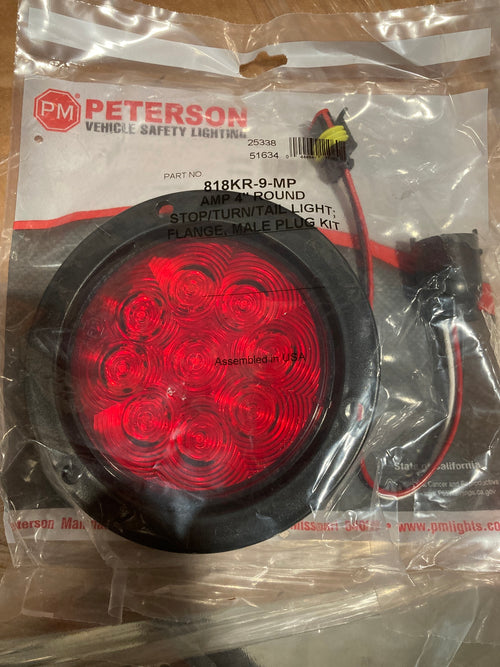 Peterson Lumen X ® AMP 4 inch Round Stop, Turn, Tail Light Flange, Male Plug Kit