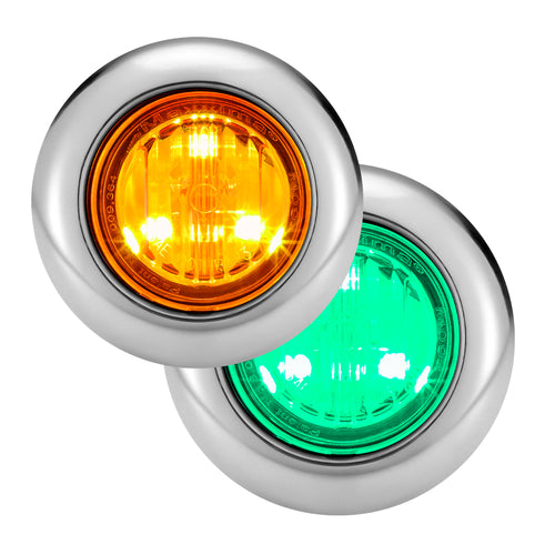 Maxxima 1.25" Round P2P3 CM Amber with GREEN Aux, 3/4" Grommet Mount