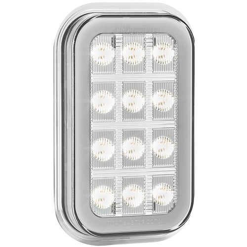 3” x 5” White Rectangular Back Up with Red Taillight Glow Edge