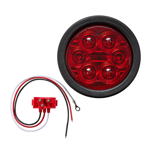 4" Round Red Lightning Series Stop/Turn/Tail Kit with Grommet & Right Angle Plug