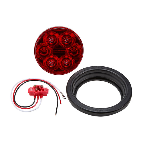 4" Round Red Lightning Series Stop/Turn/Tail Kit with Grommet & Right Angle Plug