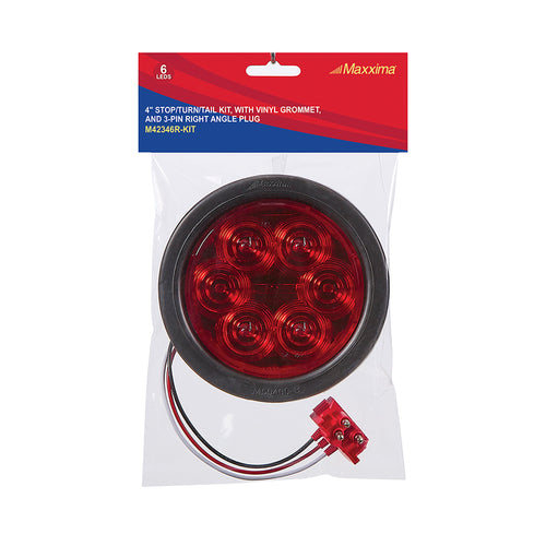 4" Round Red Lightning Series Stop/Turn/Tail Kit with Grommet & Right Angle Plug