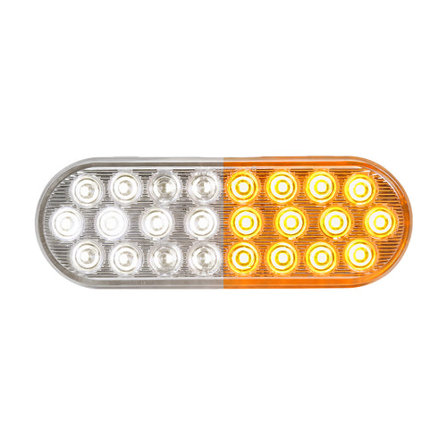 6" Oval Split-Color Amber/White Grommet Mount Flashing Warning, 28 Patterns