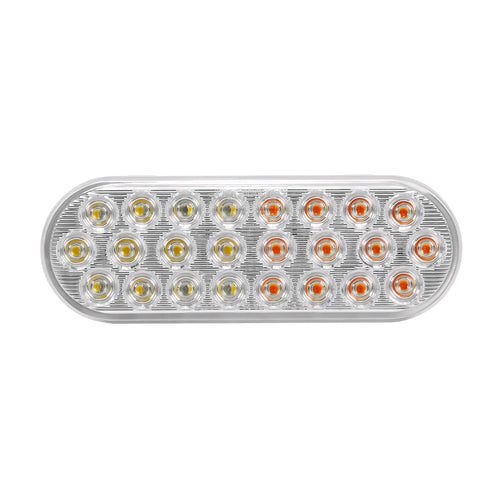 6" Oval Split-Color Amber/White Grommet Mount Flashing Warning, 28 Patterns