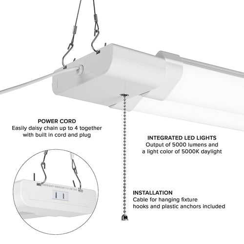 2 ft. Utility LED Adjustable Shop Light Fixture, Linkable, Frosted Lens 5000K Daylight 5000 Lumens