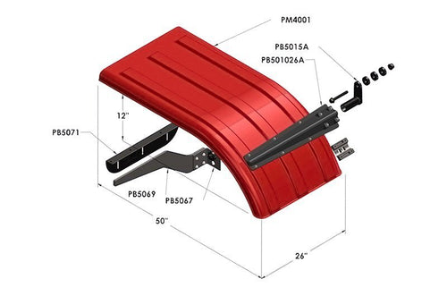 Minimizer Red Half Fender Plastic Designed to fit 22.5” or 24.5” dual tires ( Each )