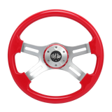 16" Steering Wheel Red Chrome 4-Spoke w/ Slot Cut Outs Chrome Horn Button - Logo