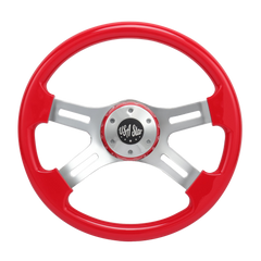 16" Steering Wheel Red Chrome 4-Spoke w/ Slot Cut Outs Chrome Horn Button - Logo