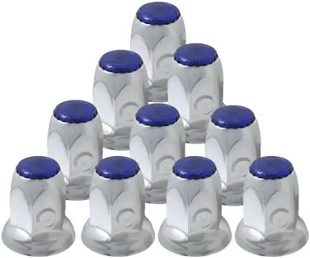 Chrome Steel Reflector Push-On Lug Nut Cover w/ Flange Blue 10 Pcs