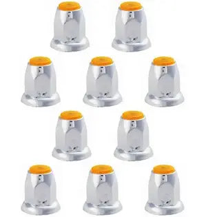 2" Chrome Steel Reflector Push-On Lug Nut Cover w/ Flange Amber 10 PCS