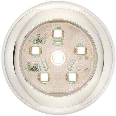 Touch switch 6-LED utility light, metallic trim ring, hard wired (red=power, white=ground)