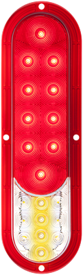 Fusion LED stop/turn/tail/back-up light with built-in Yellow and White Directional Warning Light, Red and Clear Lens, red/yellow/white LEDs, Surface Flange Mount,