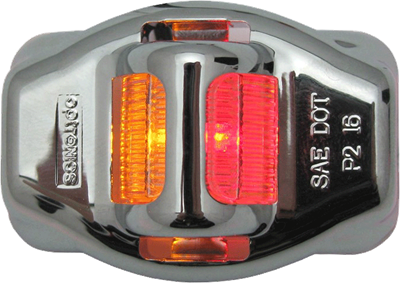Amber/red reversible fender light, hard wired with 5.5-in. leads (black=power, white=ground), chrome cover
