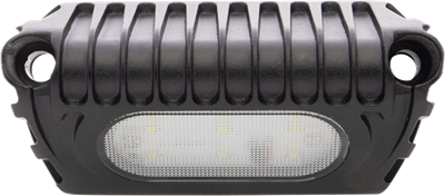 LED low profile exterior flood light, angled beam, hard wired (red=power, black=ground), 12-24V