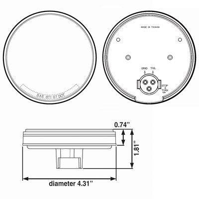 Red stop/turn/tail light, male pin connection
