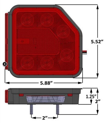 8-LED combination tail light, hard wired (brown=tail, green=passenger side stop/turn, white=ground), 9-in. leads, passenger side