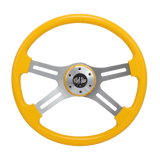 18” Steering Wheel Yellow Chrome 4-Spoke w/ Slot Cut Outs Chrome Horn Button - Logo