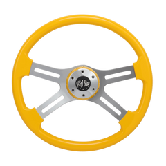16" Premium Yellow Steering Wheel With 4-Chrome Spokes Slotted Design