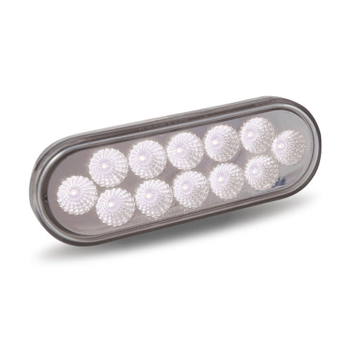 6″ Red Stop, Turn & Tail to White Back Up LED Oval Light – 12 Diodes