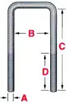 Suspension - Leaf Spring Axle U-Bolt Kit U Bolt Kit/Assembly Dim (A) 3/4, Dim (B) 4 1/16, Dim (C) 8 7/8