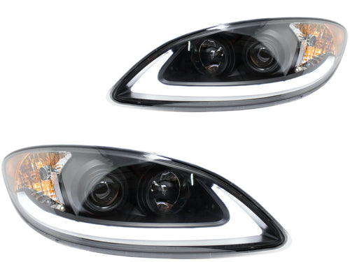 Black Headlight Fits International ProStar W/ White/Amber LED Bar