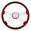 18" 4 Spoke Skull Steering Wheel With Matching Skull Horn Bezel - Red