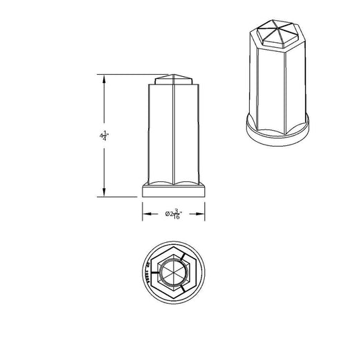 33mm X 4-1/4" Tall Chrome Plastic Hexagon Style Thread-On Nut Cover