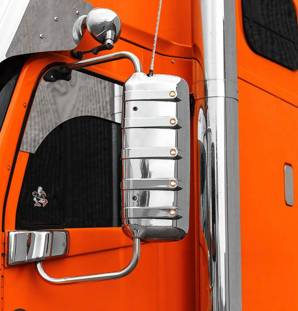 Pair Of Chrome Mirror Covers For Freightliner Century & Columbia Trucks (2005+) | QSC Brand, Left & Right