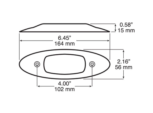 LED Auxiliary, Oval, w/ Chrome Bezel, 6.45″X2.16″, amber,