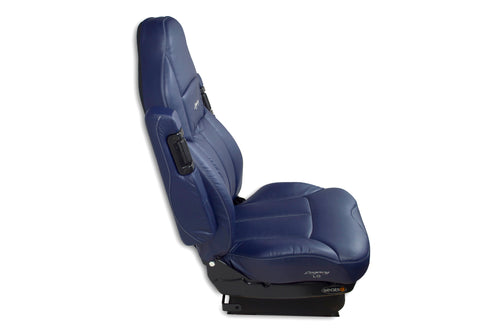 Blue Leather Seat Legacy, LO (Low Profile), Highback DuraLeather W/ Under Adjust Arms