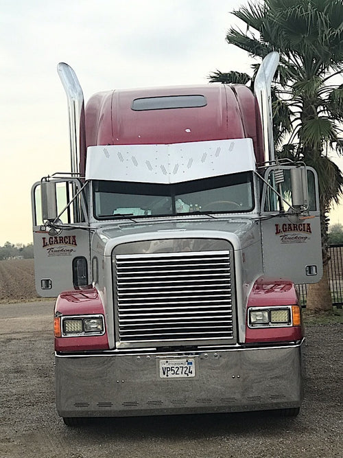 20” To 18” Visor V-Style Fits Freightliner Classic/Fld Condo (10 Hidden Lights Hole V-Style) Stainless Steel