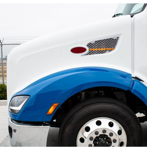 Chrome Air Intake Grille W/Reflector LED Light For 2012-2021 Peterbilt 579 (Driver) - Amber LED/Amber Lens