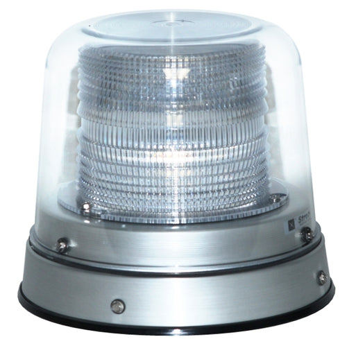 LED STROBE HEAVY DUTY, 8 White CLEAR LENS, CLEAR DOME. MULTI-VOLT