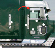 W/Cab Mirror 6.75” Chop Top Door Polished Finish S.S. fits Freightliner Classic FLD (Pair)