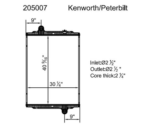 Radiator Plastic Tank Aluminum Core fits Peterbilt and Kenworth, T660 2008-2014