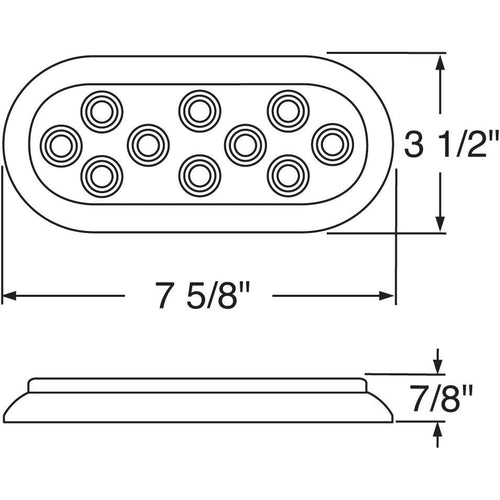 10 LED Oval Stop, Turn & Tail Light w/ Bezel - Red LED/Red Lens