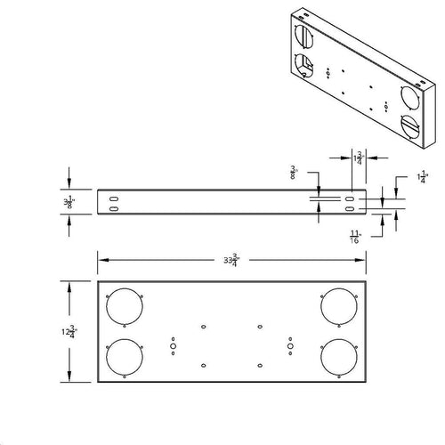 33-3/4" Stainless Steel Rear Center Light Panel With Four 4" Light Cutouts